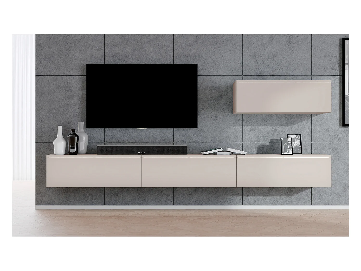 AX LIVING Anbauwand Loriano IV Wohnwand beige Kaschmir 400 cm breit