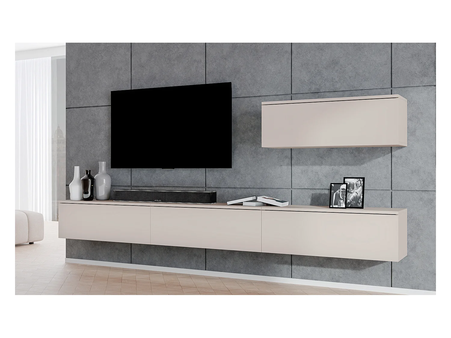 AX LIVING Meuble TV ensemble salon Loriano IV beige cachemire 300 cm