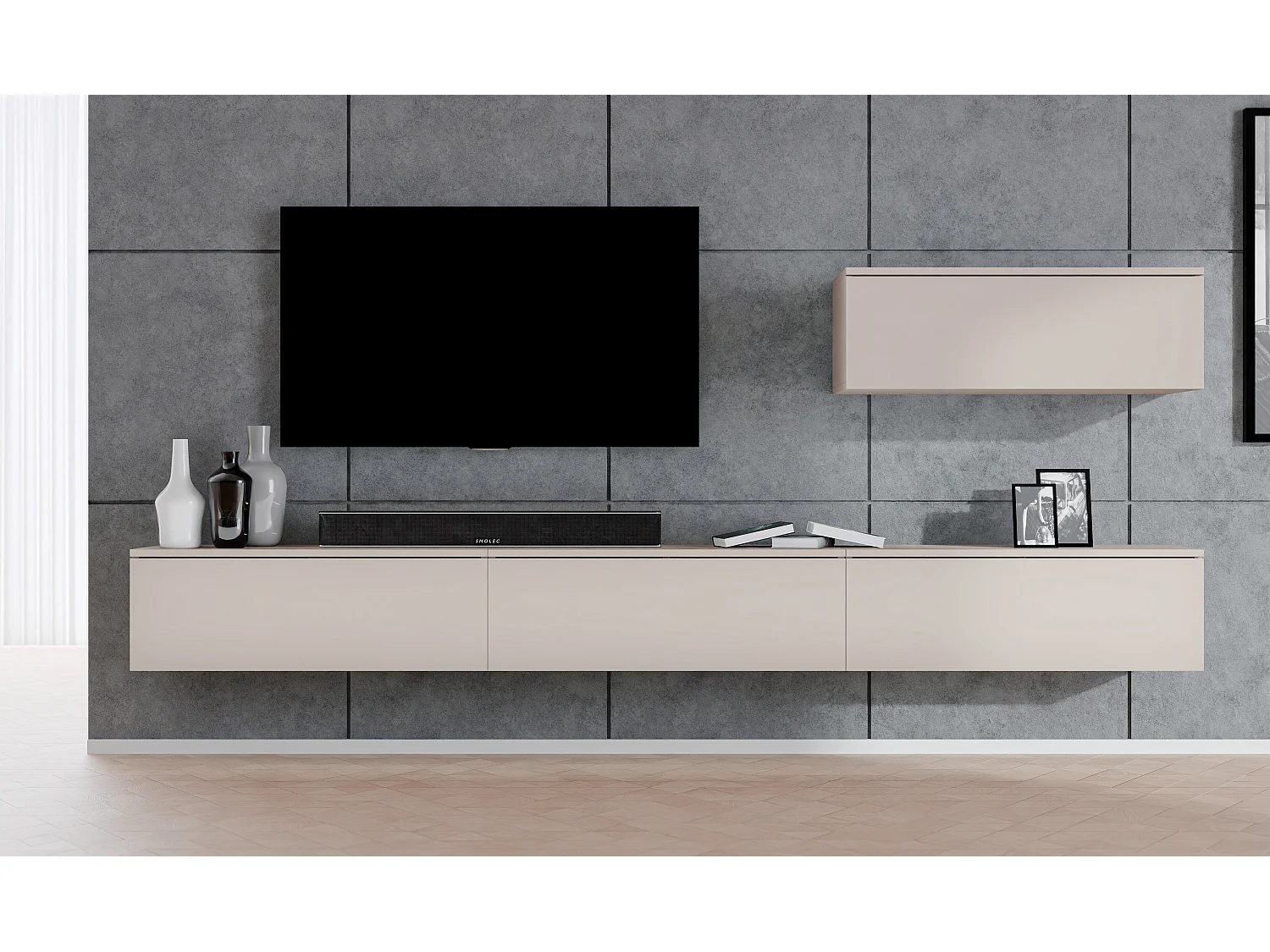 AX LIVING Meuble TV ensemble salon Loriano IV beige cachemire 300 cm