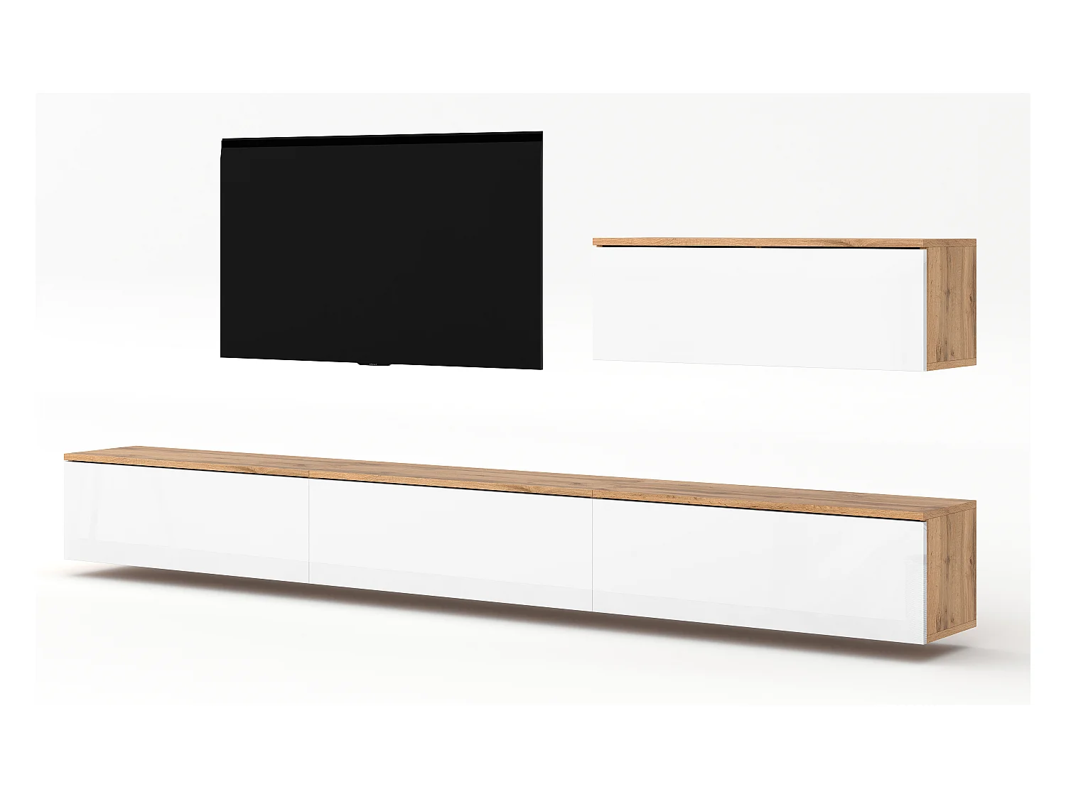 AX LIVING Anbauwand Loriano IV Wohnwand Eiche Wotan/weiß Hochglanz 400