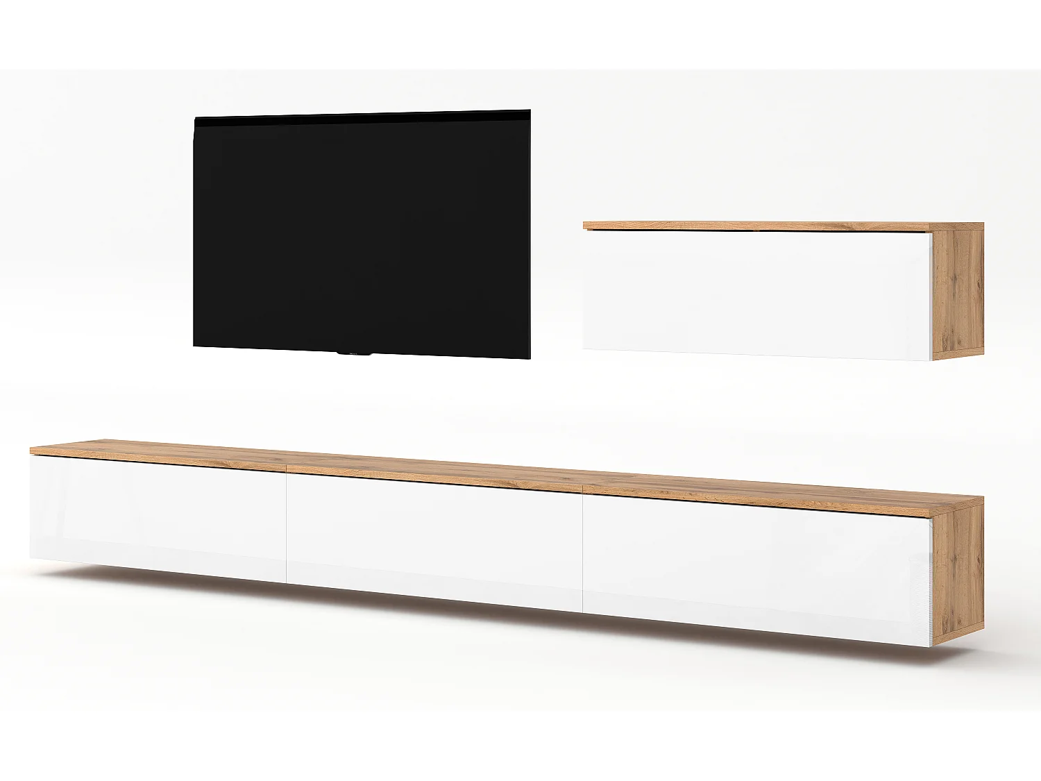 AX LIVING Ensemble meuble salon Loriano IV chene wotan/blanc brillant