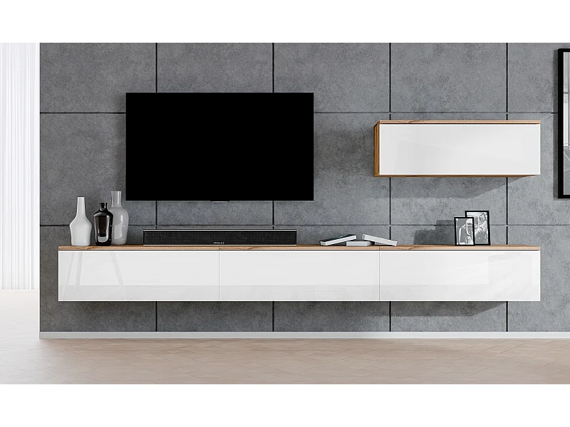 AX LIVING Meuble mural Loriano IV 300 cm chêne Wotan/blanc brillant