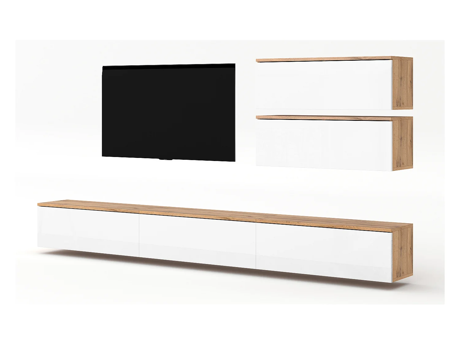 AX LIVING Anbauwand Loriano V Wohnwand Eiche Wotan/weiß Hochglanz 500