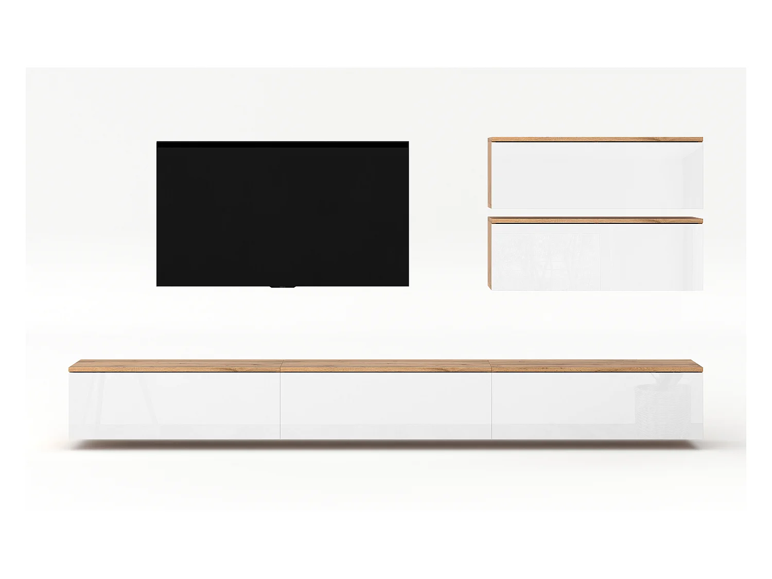 AX LIVING Anbauwand Loriano V Wohnwand Eiche Wotan/weiß Hochglanz 500