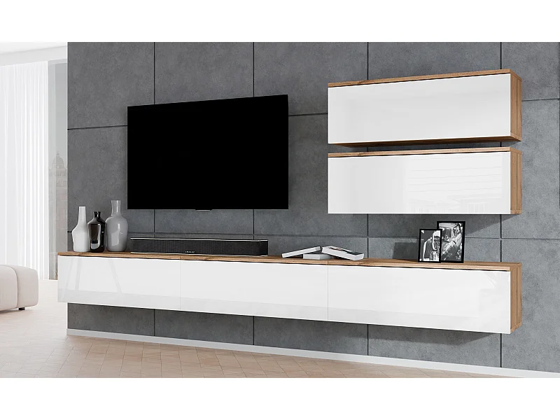 AX LIVING Meuble ensemble TV Loriano V chene wotan/blanc brillant 300