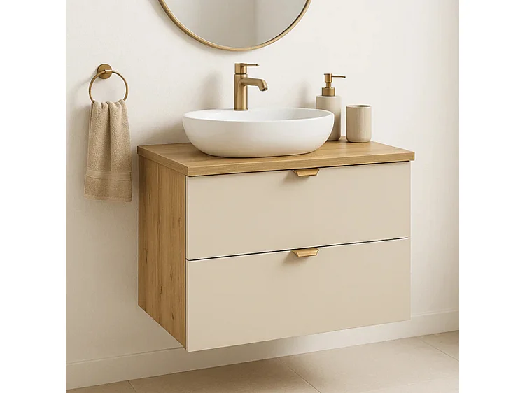 Mueble de baño mural para lavabo WENA, frentes lisos, Orio, 80x60x47 cm, Cachemira/Roble artesano