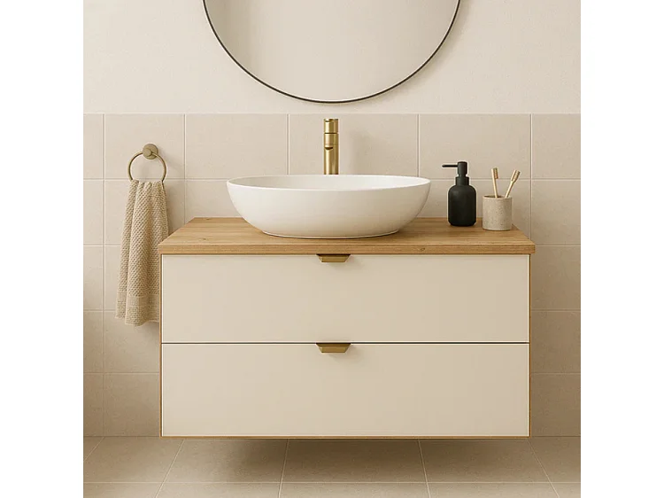 Mueble de baño mural para lavabo WENA, frentes lisos, Orio, 80x60x47 cm, Cachemira/Roble artesano