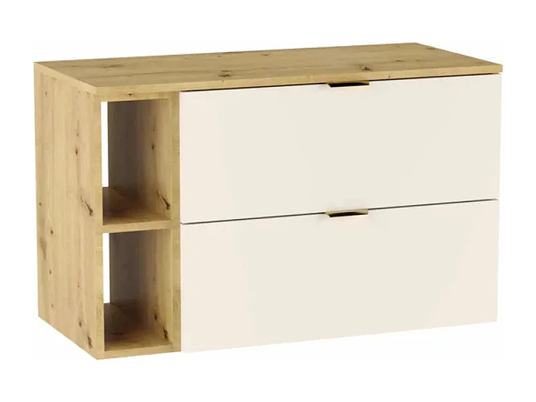 Meuble lavabo WENA, avec étagère, fronts lisses, Orio, 100x60x47 cm, Cachemire/Chêne artisanal