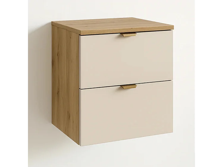 Mueble de baño mural para lavabo WENA, frentes lisos, Orio, 60x60x47 cm, Cachemira/Roble artesano