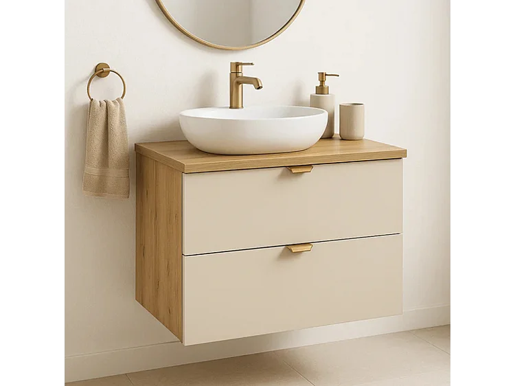 Mueble de baño mural para lavabo WENA, frentes lisos, Orio, 60x60x47 cm, Cachemira/Roble artesano