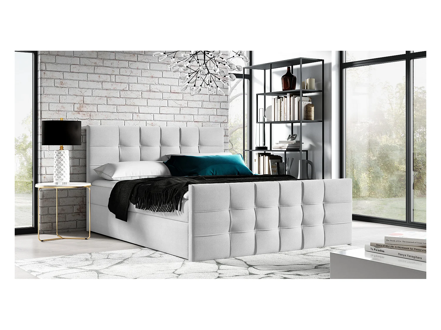 AX LIVING Boxspringbett 180x200 mit Bettkasten Ambusio in Hellgrau