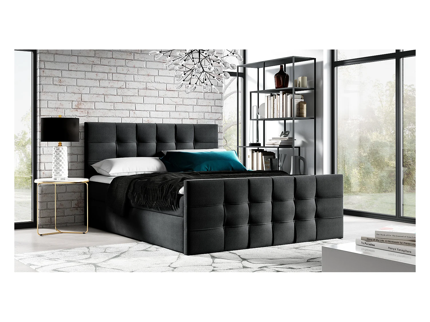 AX LIVING Boxspringbett 160x200 mit Bettkasten Ambusio in Schwarz