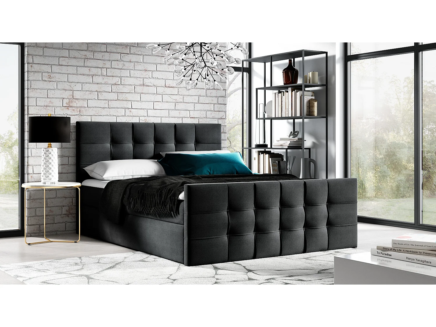 AX LIVING Boxspringbett 160x200 mit Bettkasten Ambusio in Schwarz