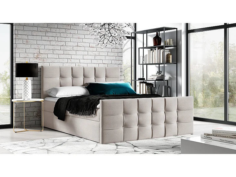 AX LIVING lit boxspring 180x200 avec coffre de rangement Ambusio beige