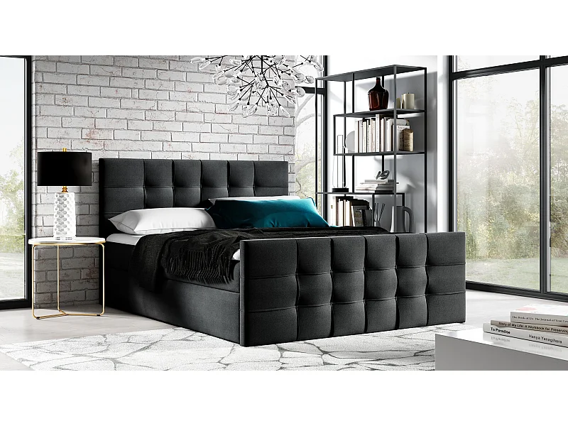 AX LIVING Boxspringbett 140x200 mit Bettkasten Ambusio in Schwarz