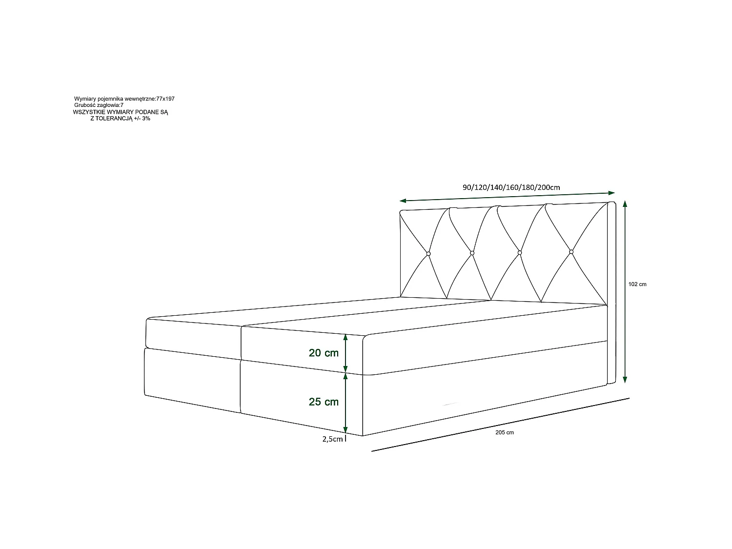 Łóżko kontynentalne ALTEA 200x200 Monolith 97
