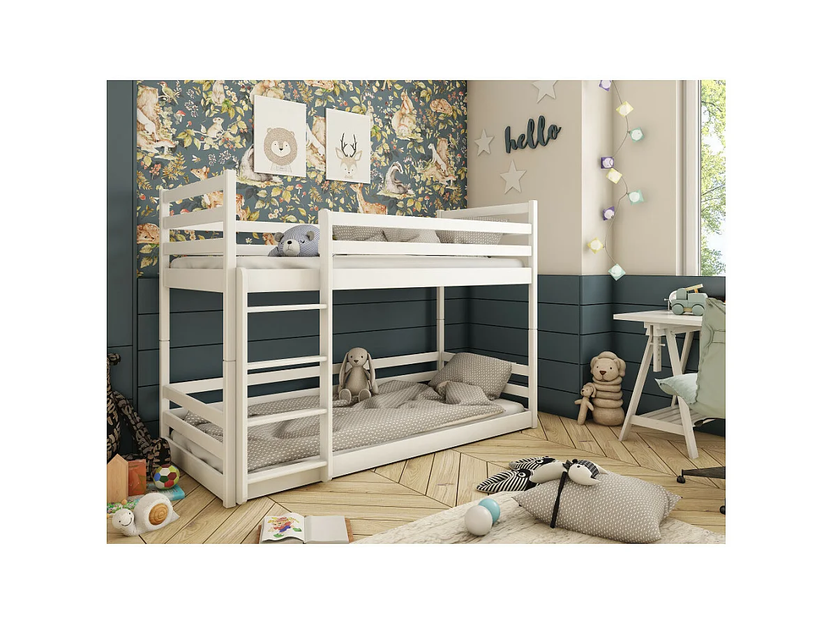 Lit Superposé MONA 90x190 - Bois massif Blanc - blanc Livré avec sommiers