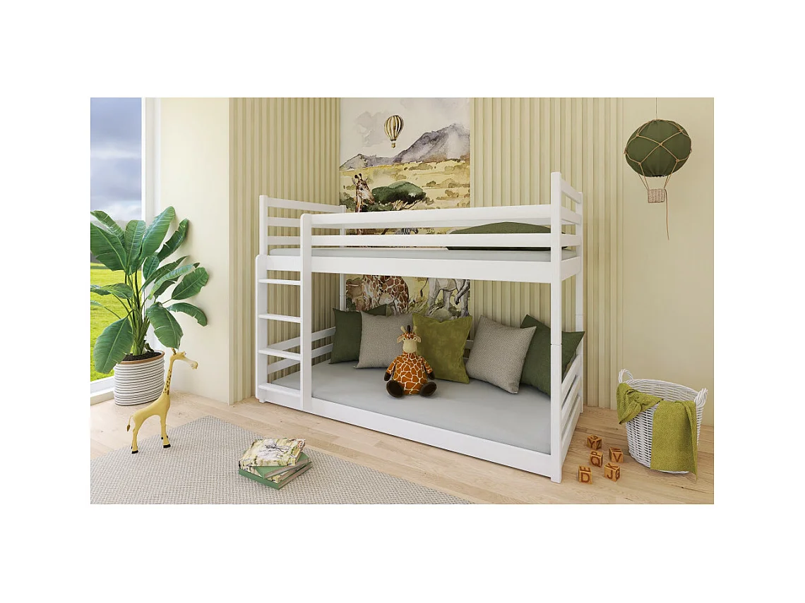 Lit Superposé MONA 90x190 - Bois massif Blanc - blanc Livré avec sommiers