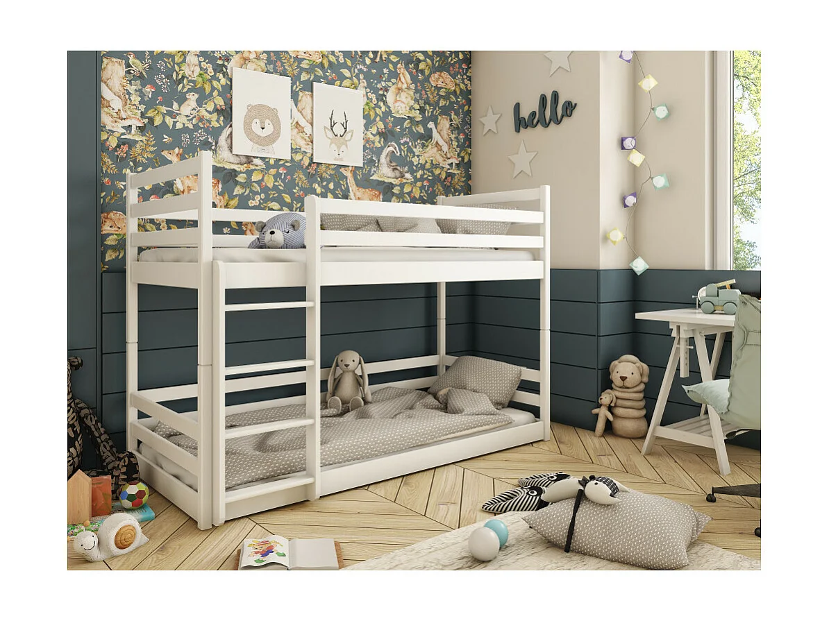 Lit Superposé MONA 90x190 - Bois massif Blanc - blanc Livré avec sommiers