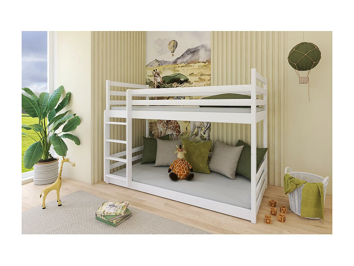 Lit Superposé MONA 90x190 - Bois massif Blanc - blanc Livré avec sommiers