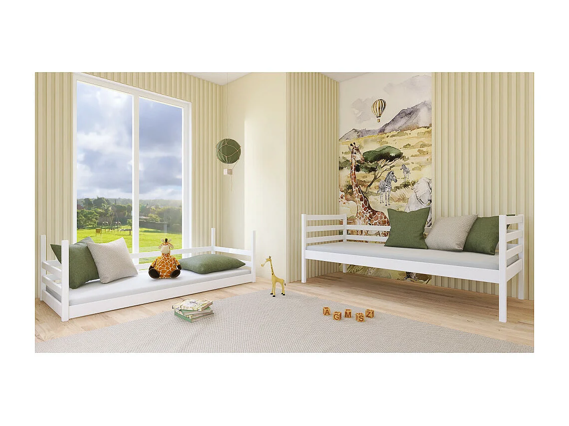 Lit Superposé MONA 90x190 - Bois massif Blanc - blanc Livré avec sommiers
