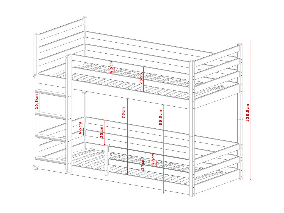 Lit Superposé MONA 90x190 - Bois massif Blanc - blanc Livré avec sommiers
