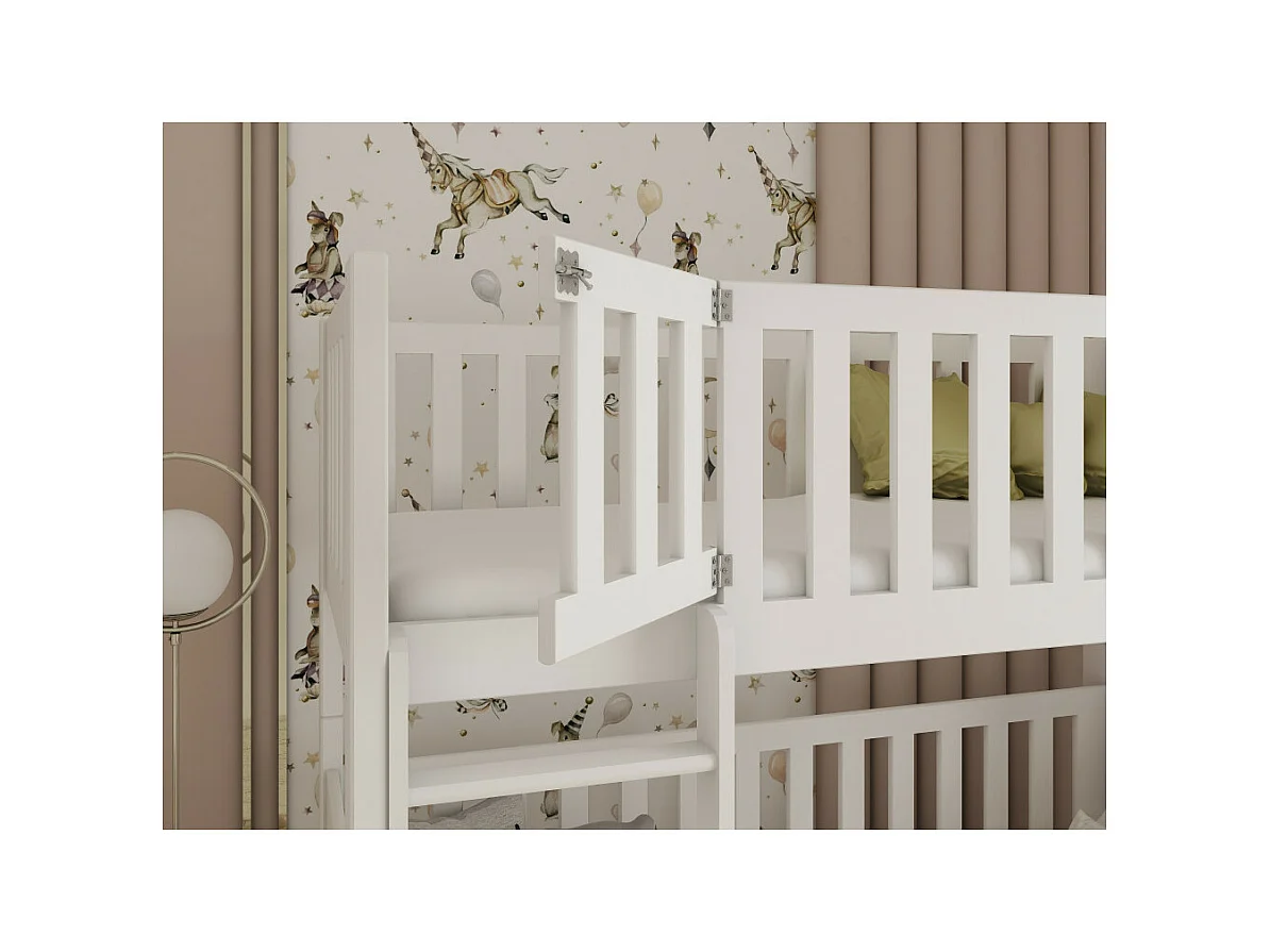 Lit Superposé CALY 80x180 - BOIS MASSIF - 2 TIROIRS Blanc - blanc Livré avec le sommiers et tiroir.