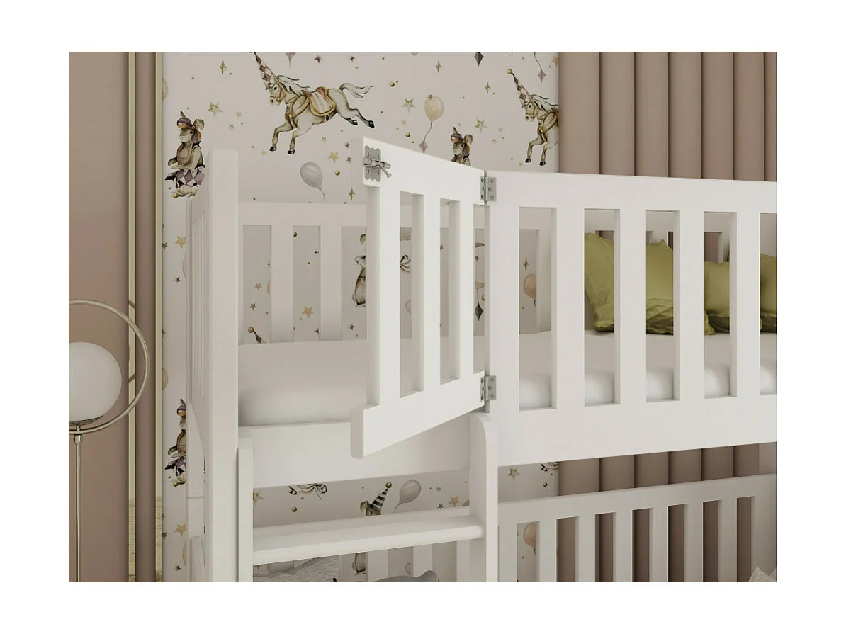 Lit Superposé CALY 80x180 - BOIS MASSIF - 2 TIROIRS Blanc - blanc Livré avec le sommiers et tiroir.