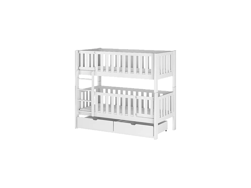 Lit Superposé CALY 80x180 - BOIS MASSIF - 2 TIROIRS Blanc - blanc Livré avec le sommiers et tiroir.