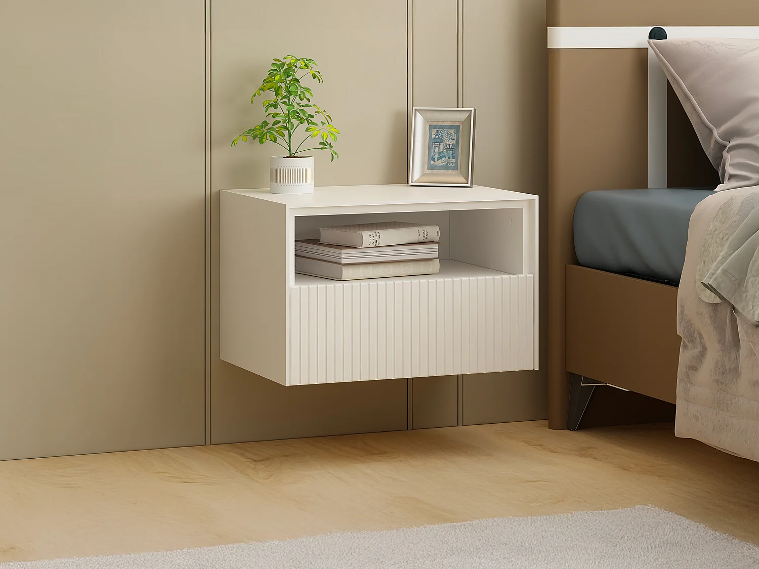 Table de chevet suspendue - MDF - Blanc - CALDRIN de Pascal Morabito