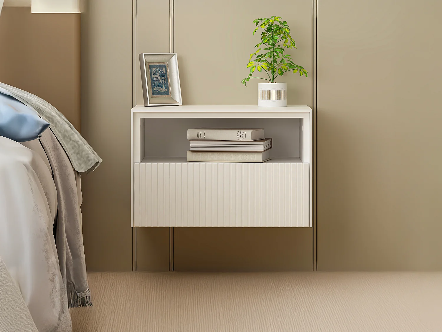 Table de chevet suspendue - MDF - Blanc - CALDRIN de Pascal Morabito