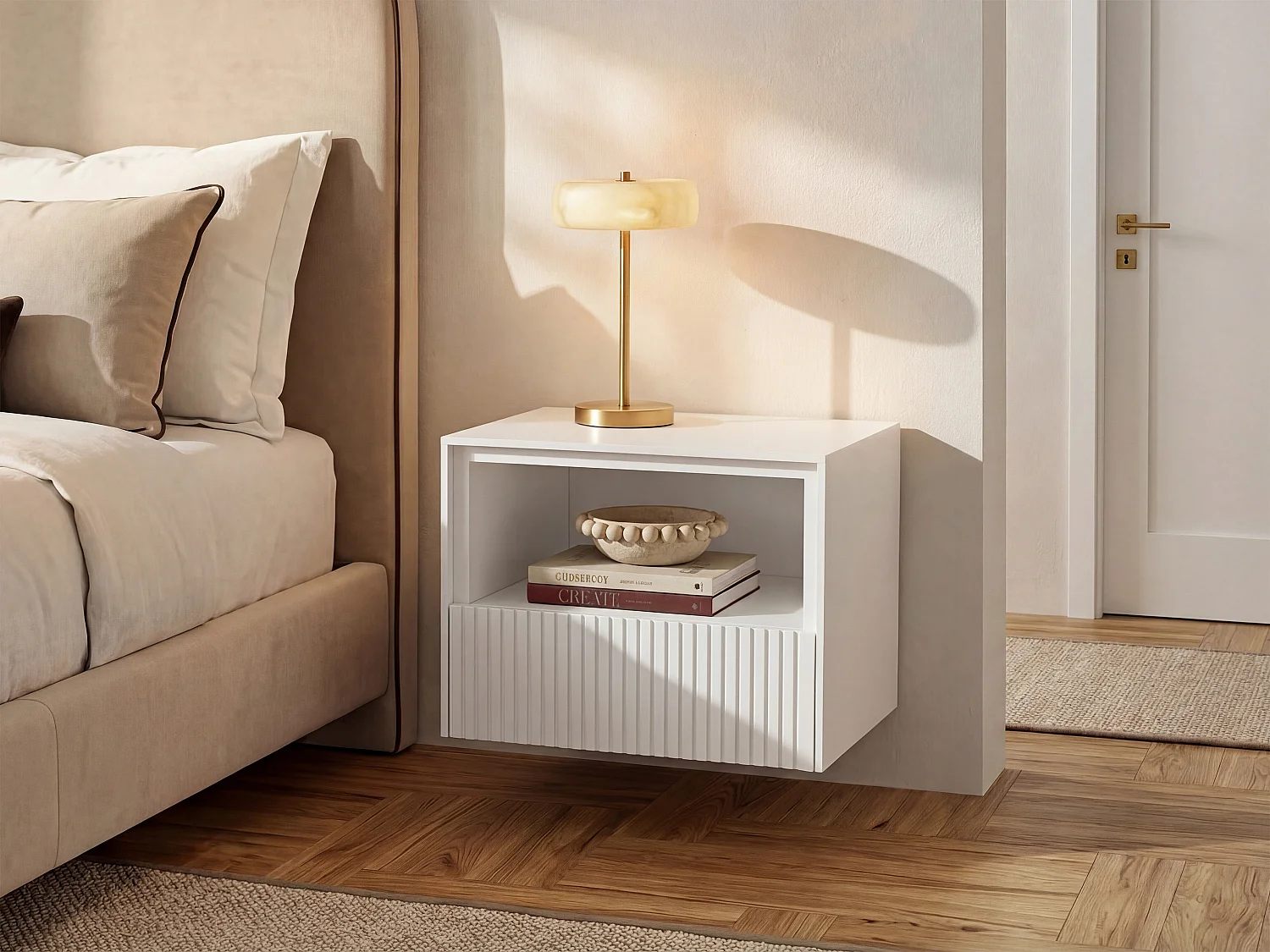Table de chevet suspendue - MDF - Blanc - CALDRIN