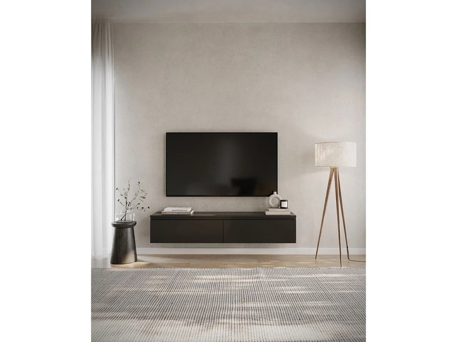 TV-meubel 2 deuren - hangend - 150 cm - zwart - BEMMI