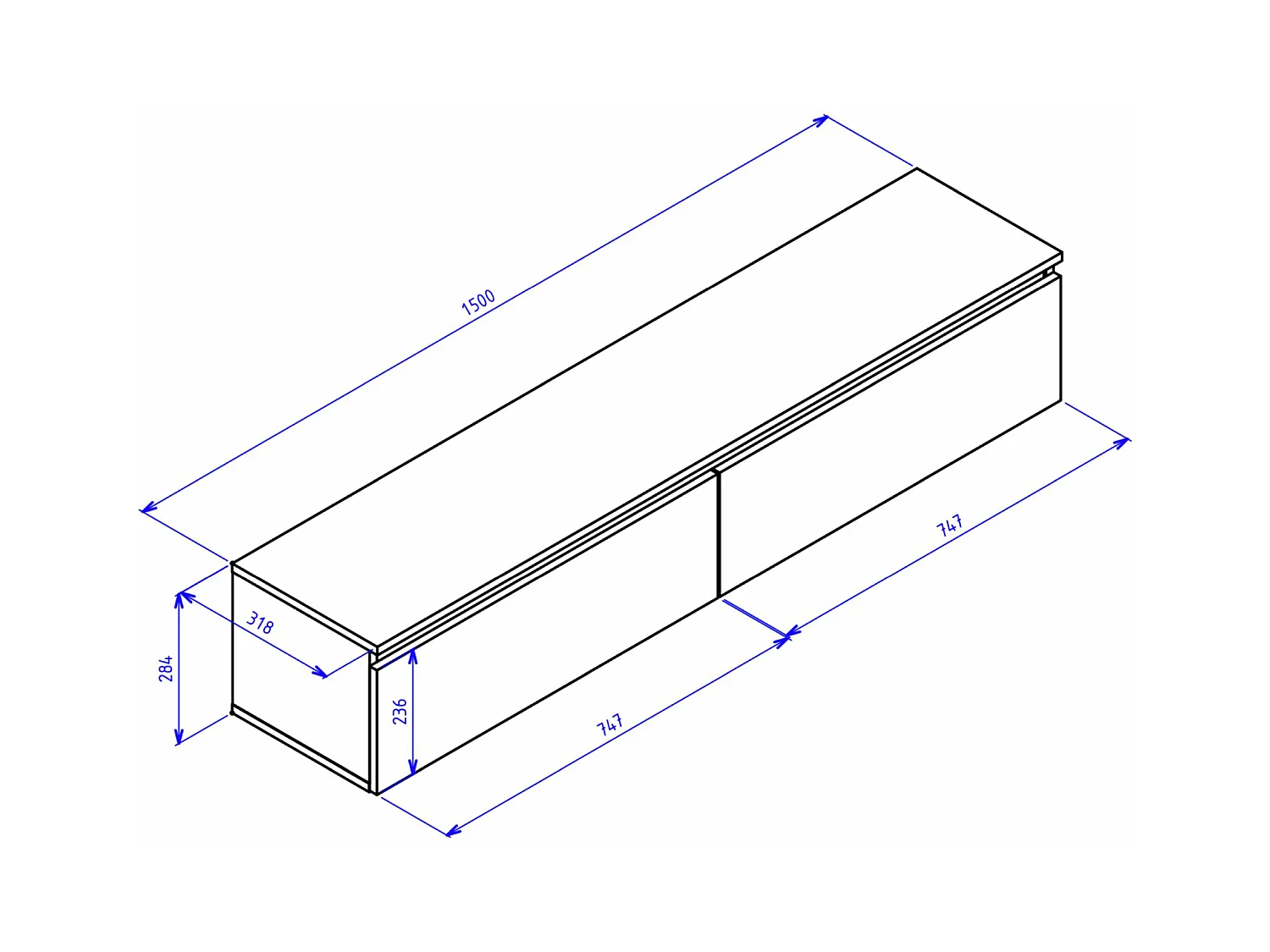 TV-meubel 2 deuren - hangend - 150 cm - zwart - BEMMI