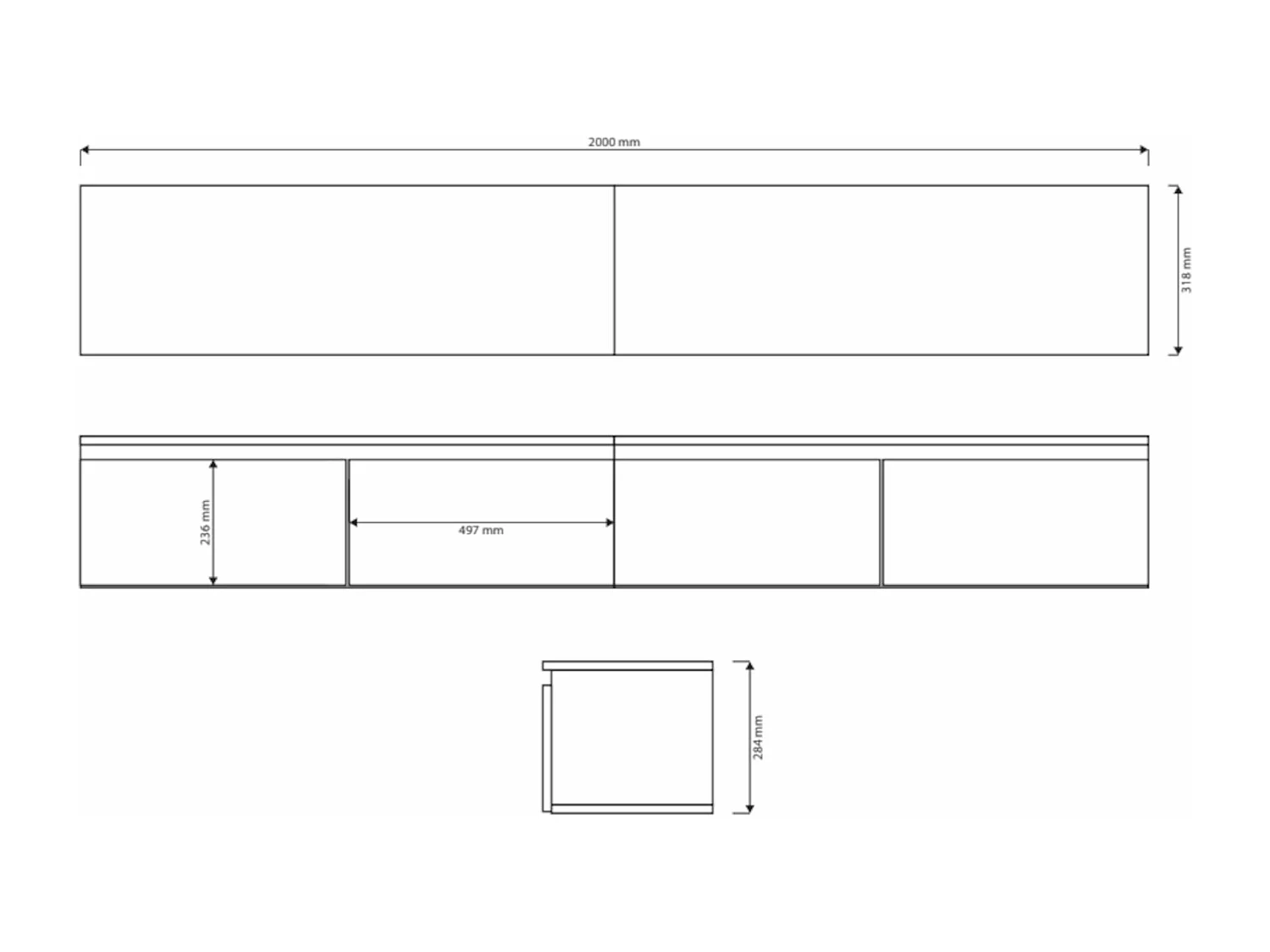 TV-meubel met 4 deuren - wandmontage - 200 cm - Wisconsin notenhout - BEMMI