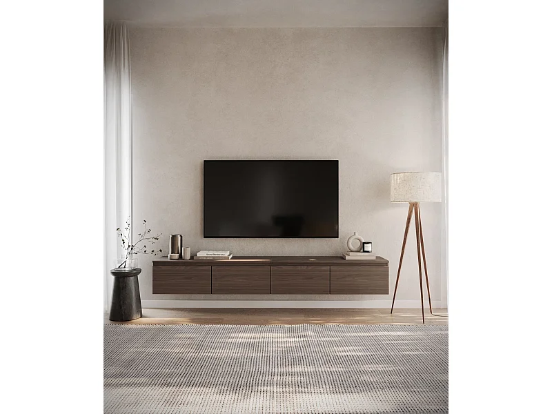 Meuble TV 4 portes -suspendu - 200 cm - noyer du Wisconsin - BEMMI