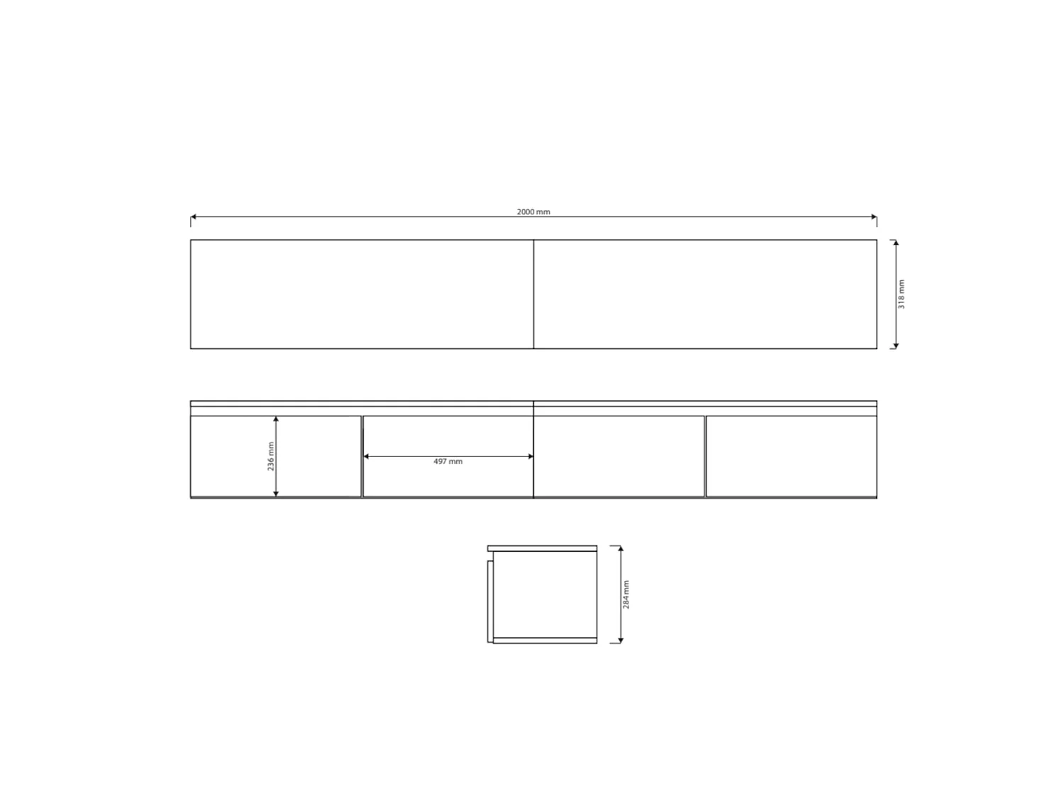 Meuble TV 4 portes -suspendu - 200 cm - noir - BEMMI