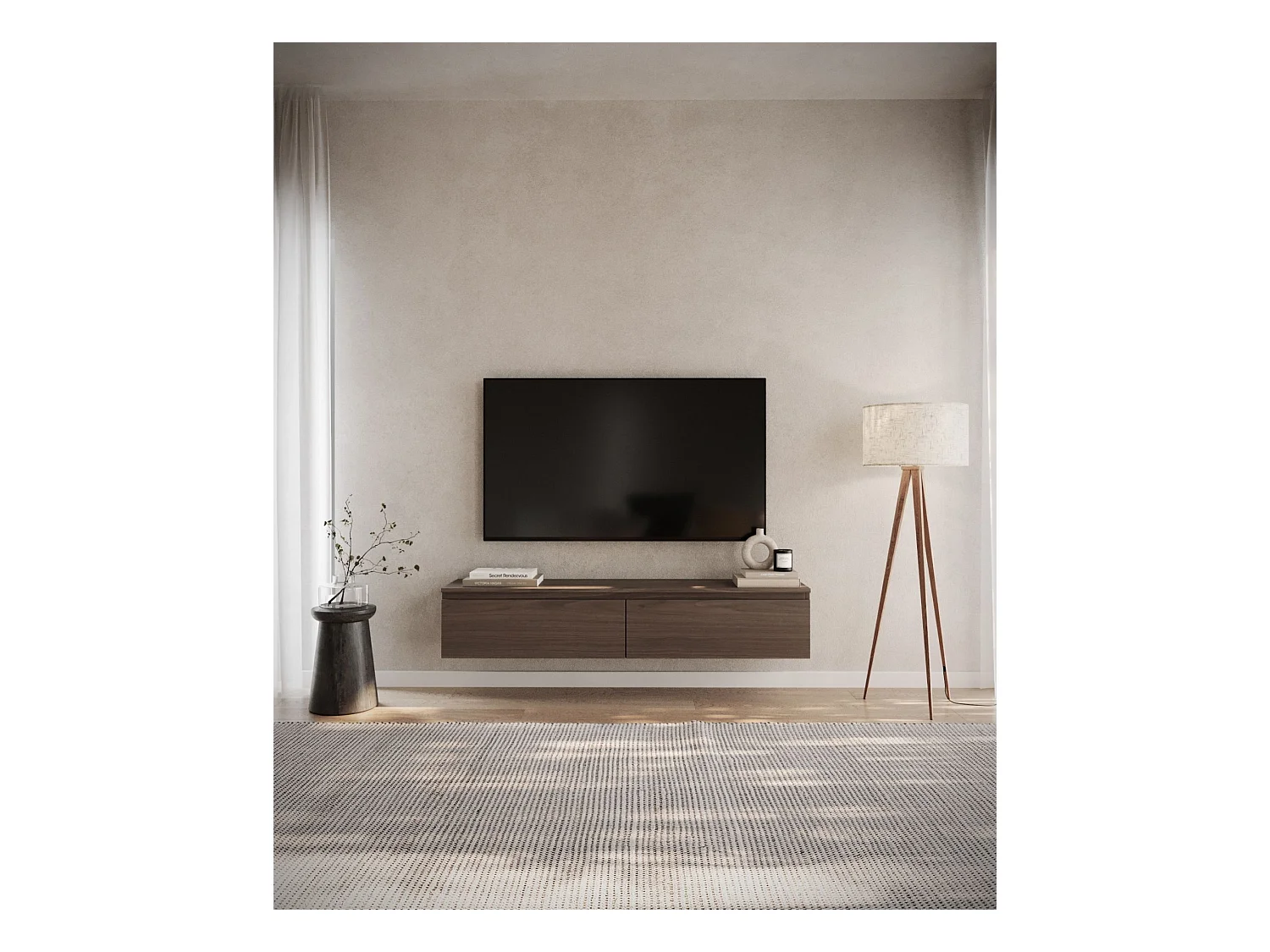 Meuble TV 2 portes -suspendu - 150 cm - noyer du Wisconsin - BEMMI