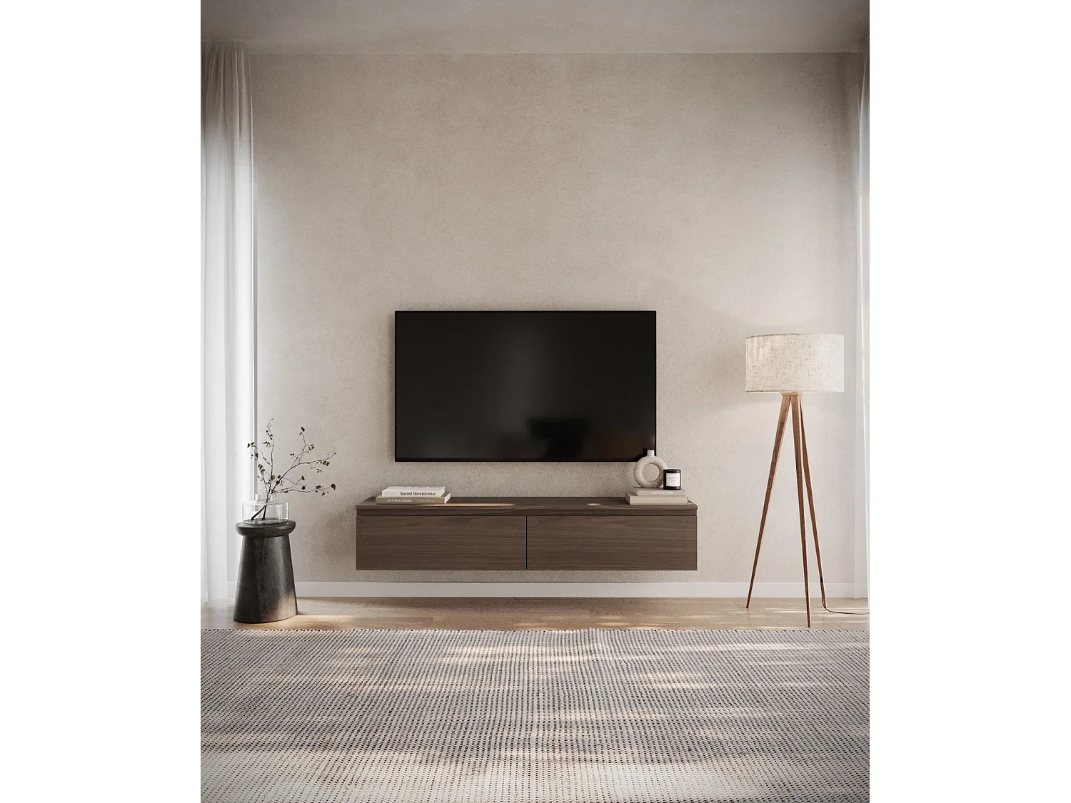 Meuble TV 2 portes -suspendu - 150 cm - noyer du Wisconsin - BEMMI