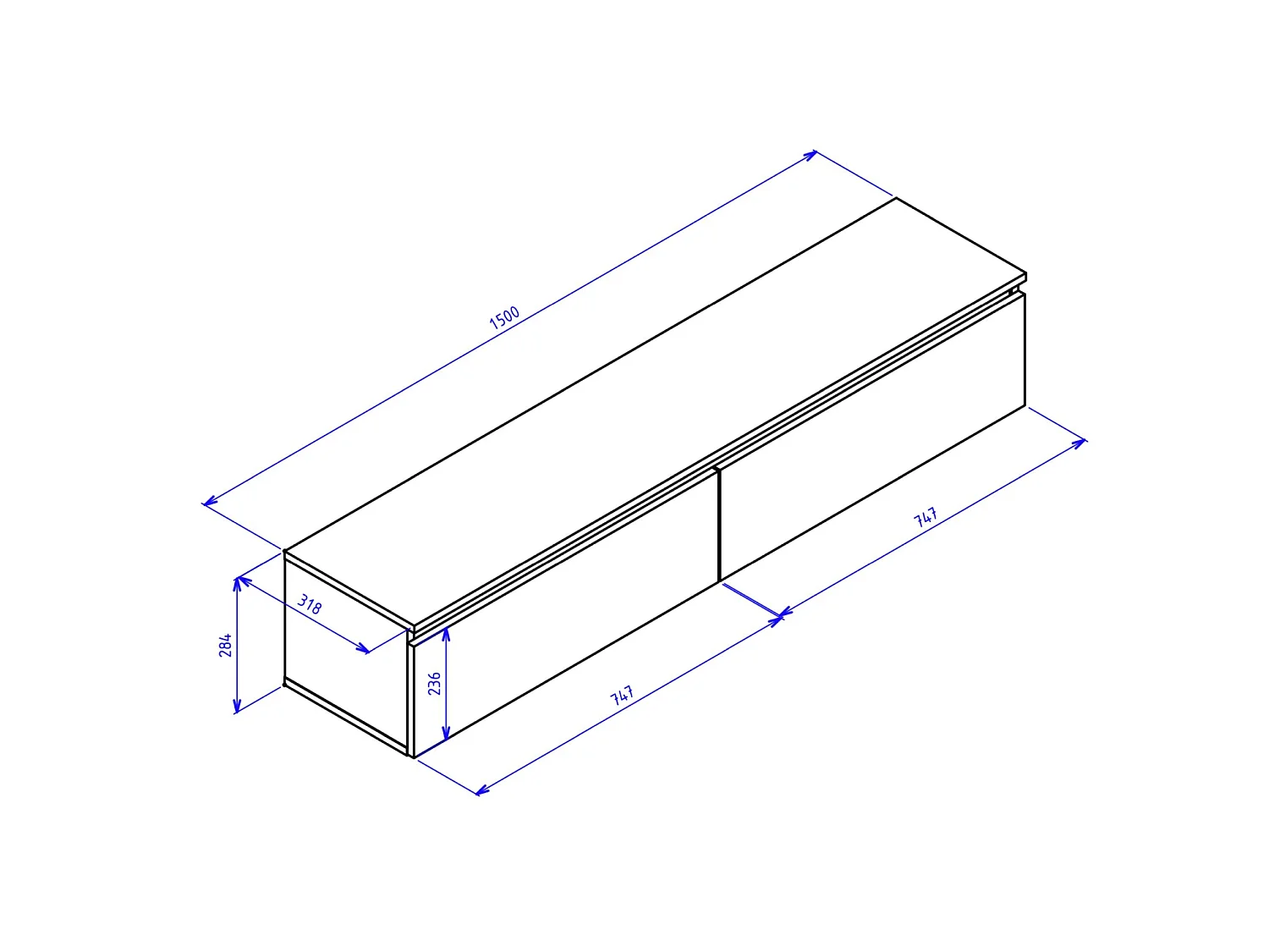 Meuble TV 2 portes -suspendu - 150 cm - noyer du Wisconsin - BEMMI