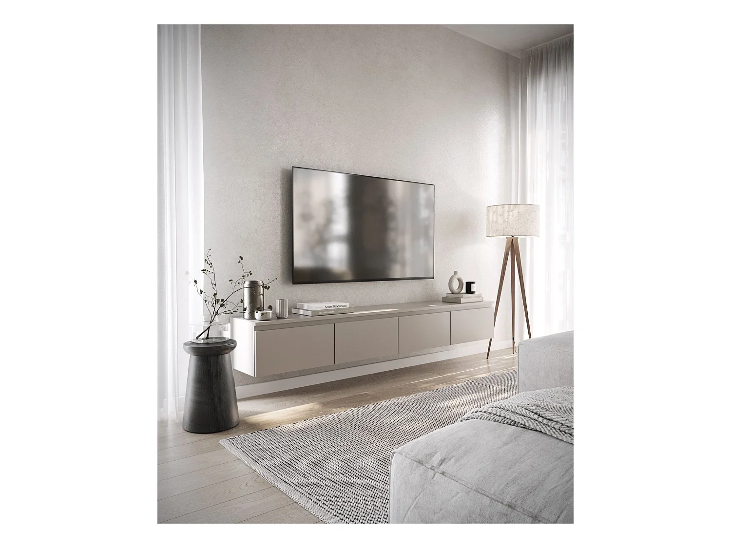 TV-Hängeboard - Greige - 200 cm - BEMMI