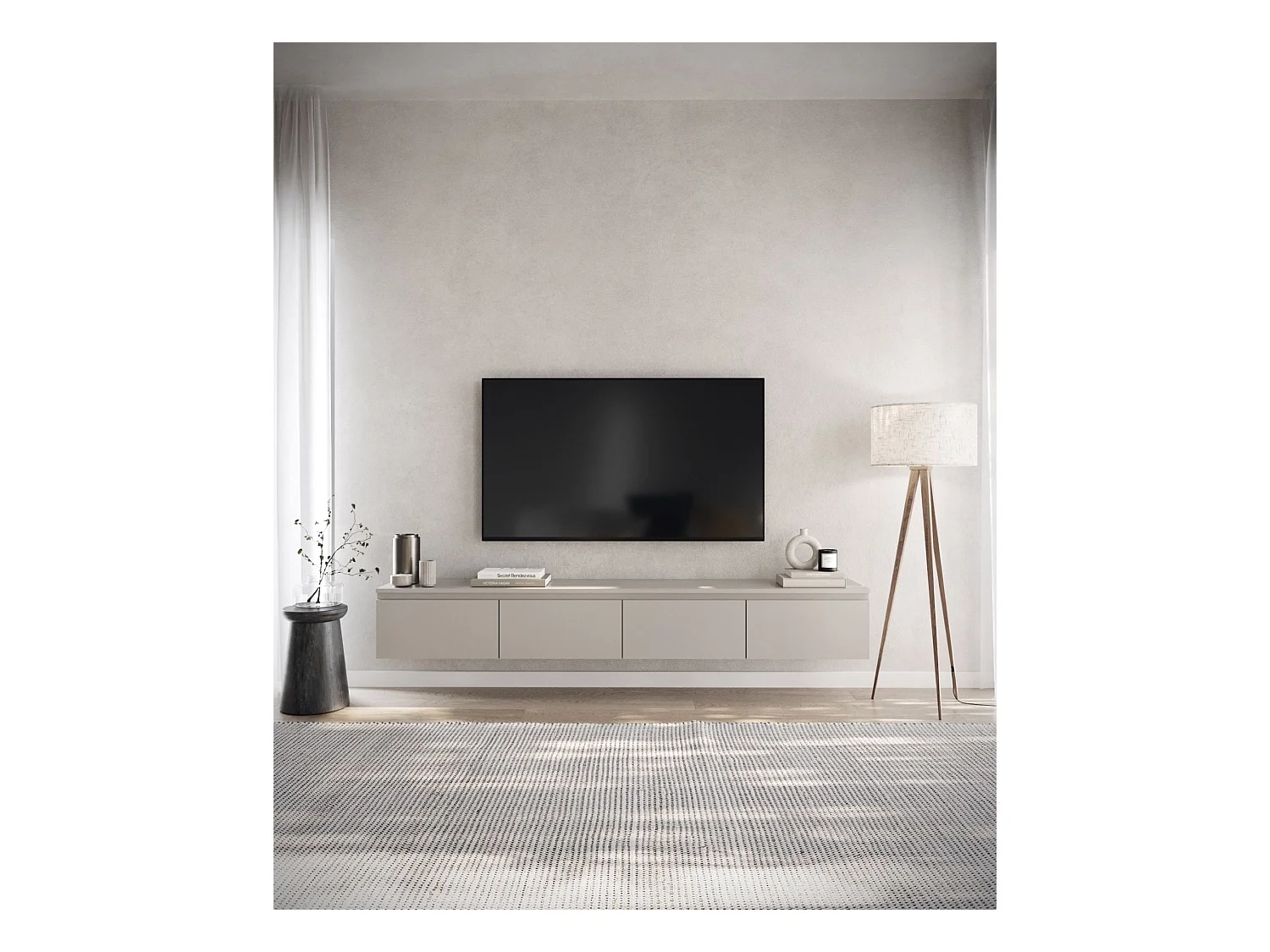 Meuble TV 4 portes -suspendu - 200 cm - greige - BEMMI