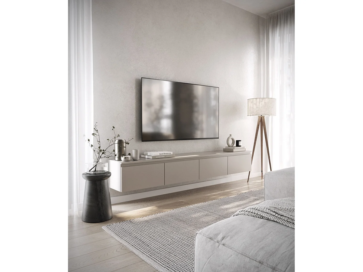 TV-meubel 4 deuren - hangend - 200 cm - grijs - BEMMI