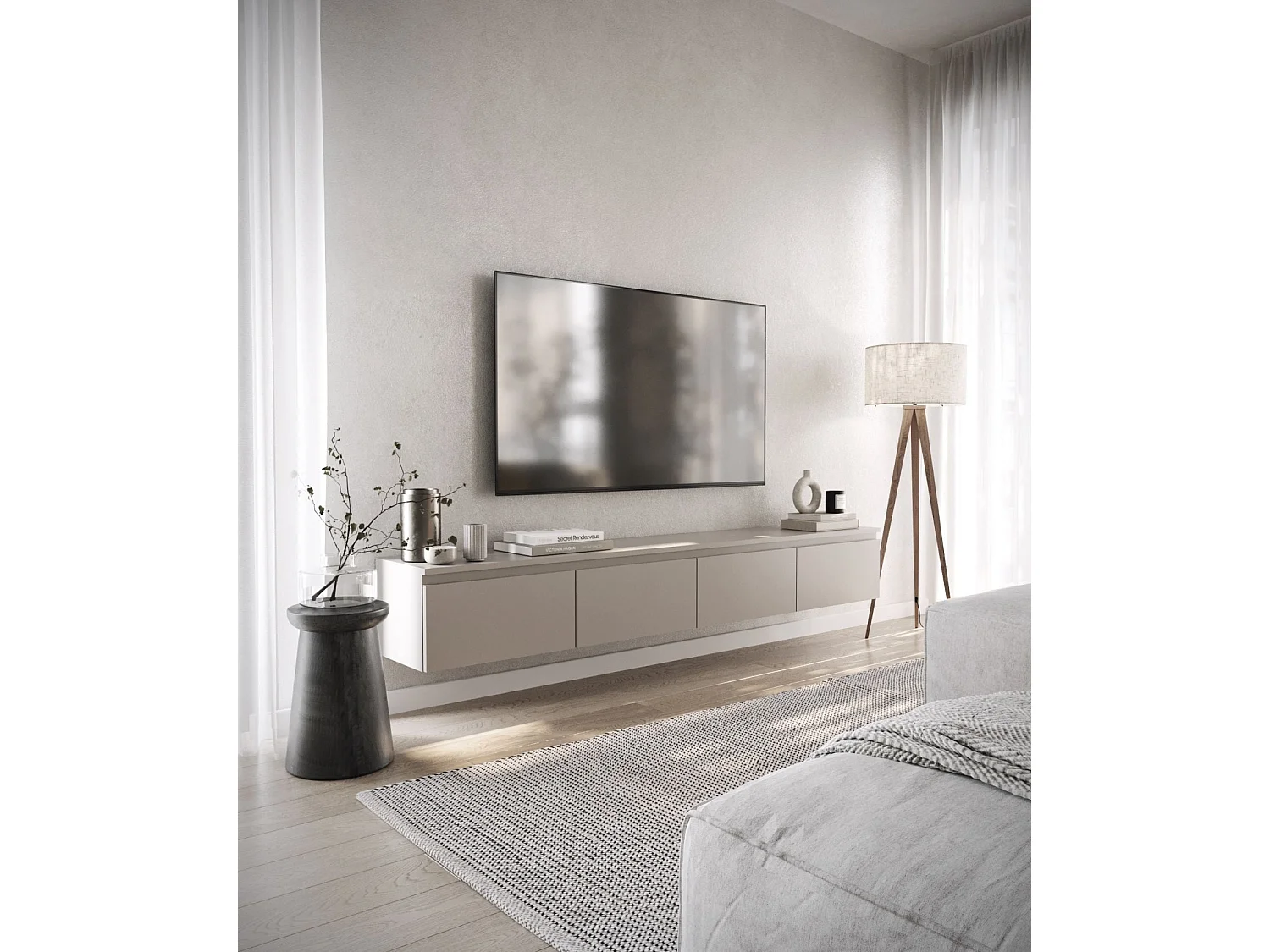 TV-meubel 4 deuren - hangend - 200 cm - grijs - BEMMI