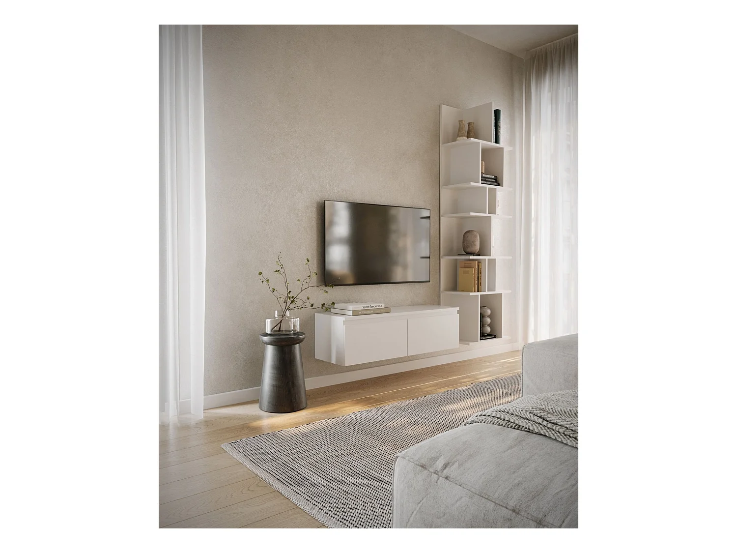 Mobile TV sospeso a 2 ante -100 cm -bianco -BEMMI