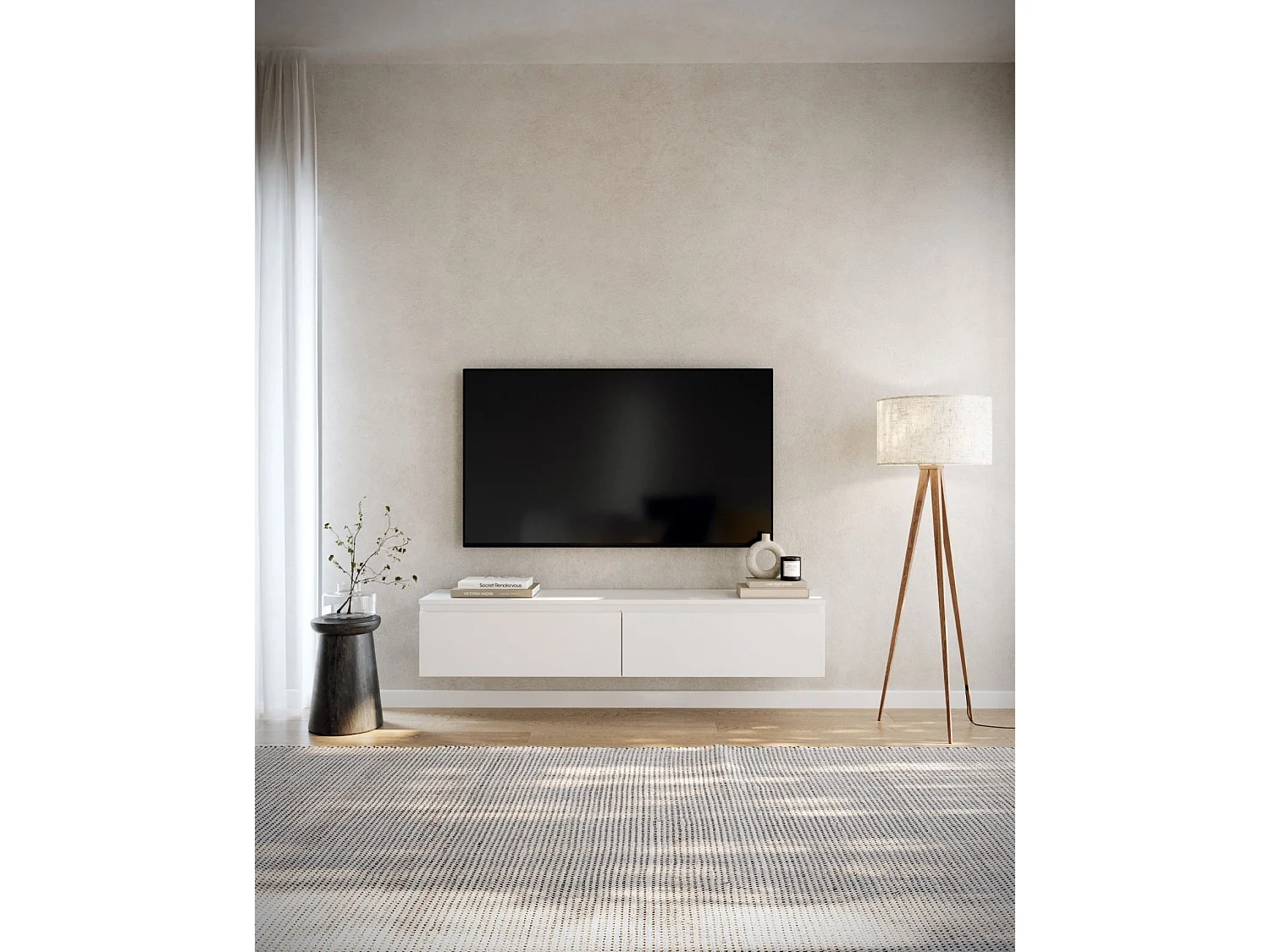 TV-meubel 2 deuren - hangend - 150 cm - wit - BEMMI