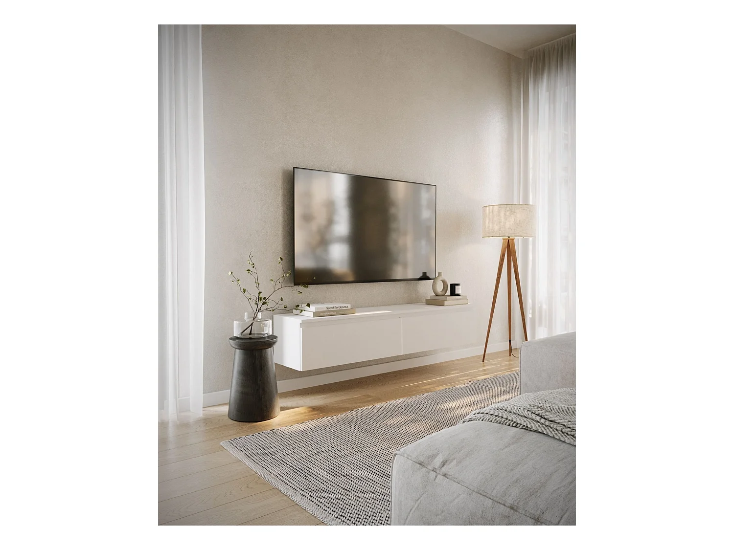 TV-meubel 2 deuren - hangend - 150 cm - wit - BEMMI