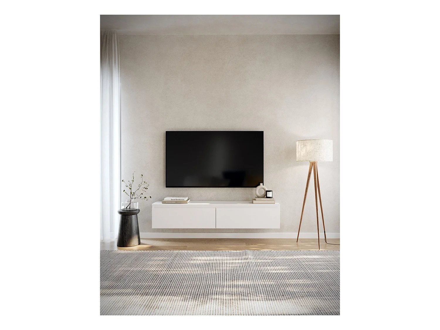 Meuble TV 2 portes -suspendu - 150 cm - blanc - BEMMI