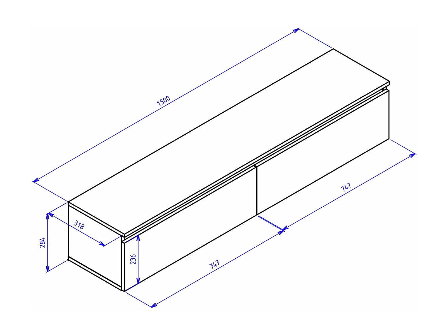 Meuble TV 2 portes -suspendu - 150 cm - blanc - BEMMI