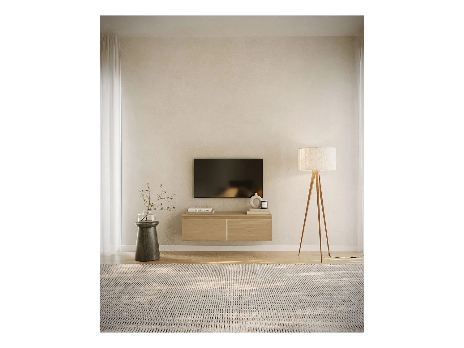 Meuble TV 2 portes -suspendu - 100 cm - chêne de Lindberg - BEMMI